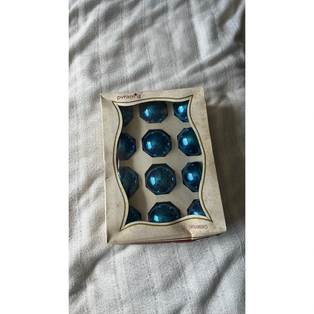 Pyramid Rauch Glass‎ Christmas Ornaments Box of 12 Blue